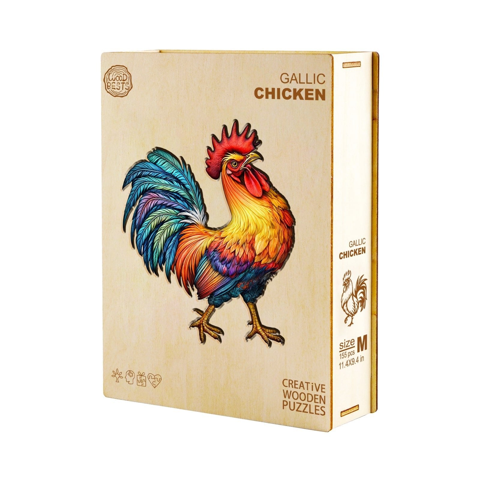 Whimsical Wooden Jigsaw Puzzle - colored Rooster - pickApuzzle