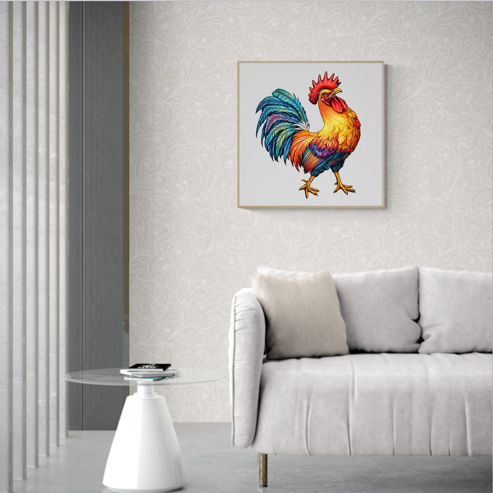 Whimsical Wooden Jigsaw Puzzle - colored Rooster - pickApuzzle