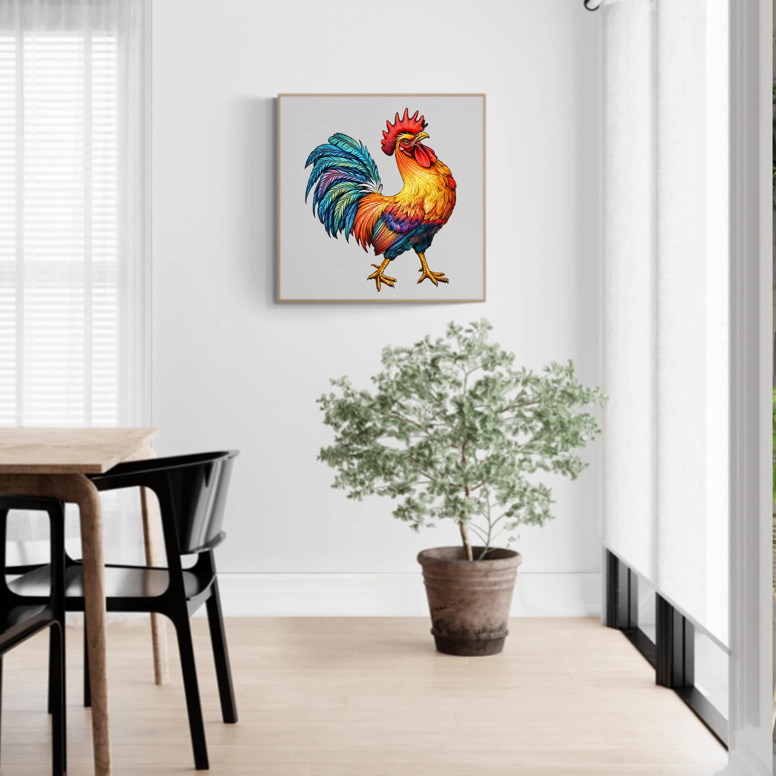 Whimsical Wooden Jigsaw Puzzle - colored Rooster - pickApuzzle