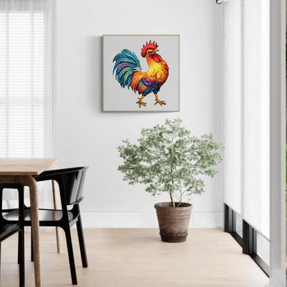 Whimsical Wooden Jigsaw Puzzle - colored Rooster - pickApuzzle