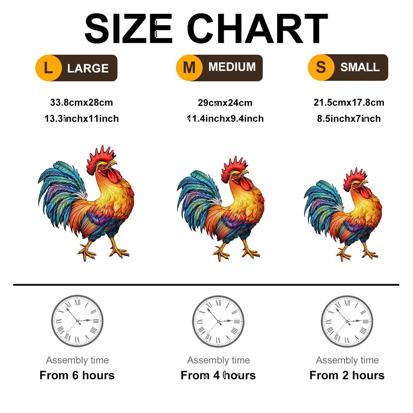 Whimsical Wooden Jigsaw Puzzle - colored Rooster - pickApuzzle