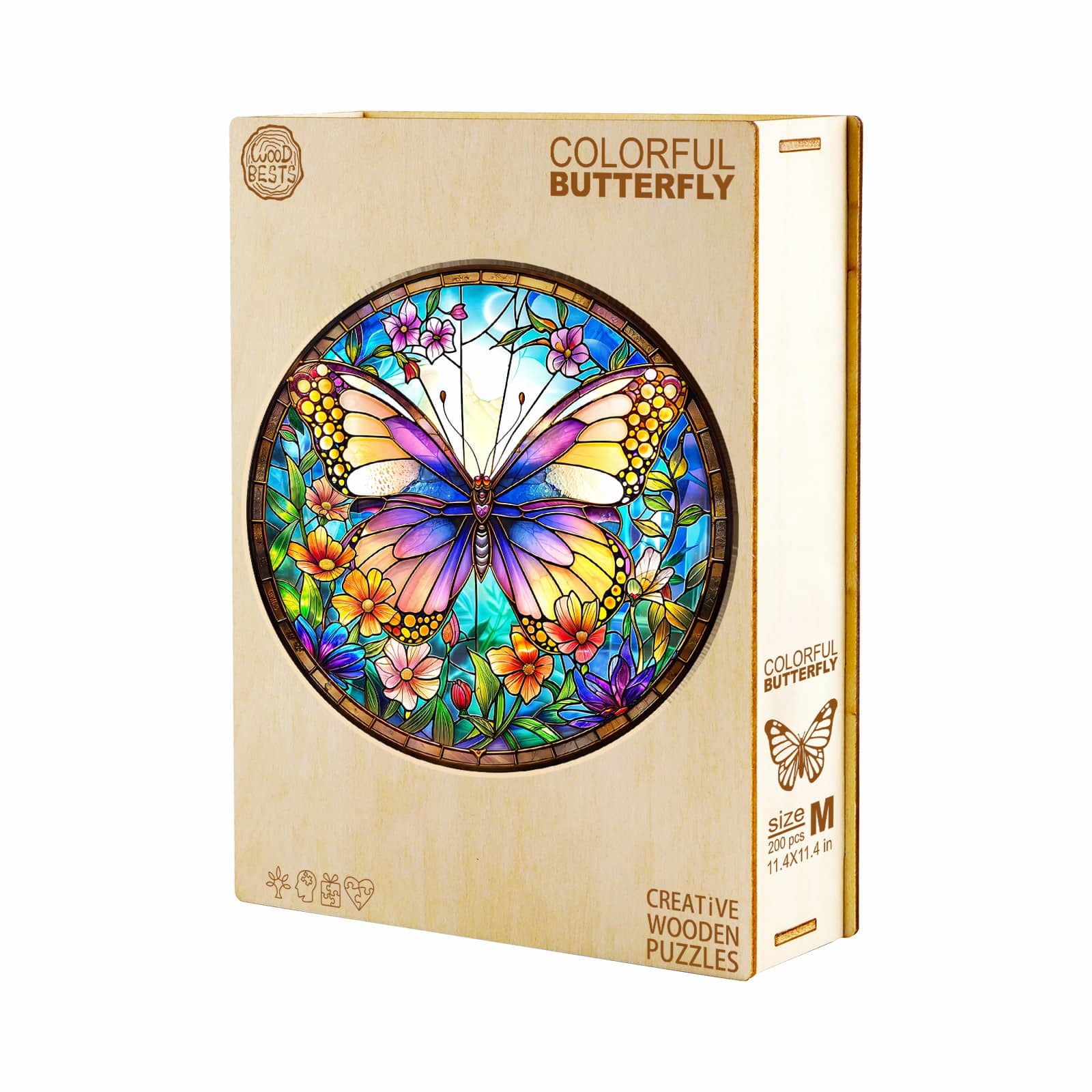 Whimsical Wooden Jigsaw Puzzle - Colorful Butterfly - pickApuzzle