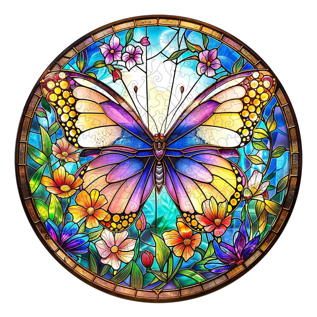 Whimsical Wooden Jigsaw Puzzle - Colorful Butterfly - pickApuzzle