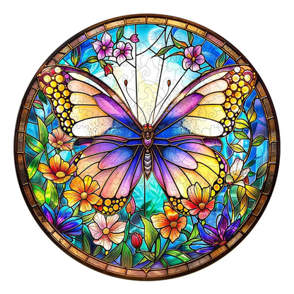 Whimsical Wooden Jigsaw Puzzle - Colorful Butterfly - pickApuzzle