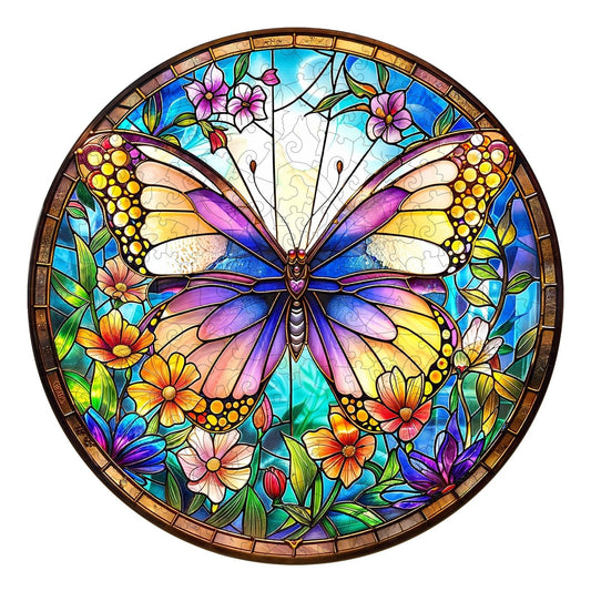 Whimsical Wooden Jigsaw Puzzle - Colorful Butterfly - pickApuzzle