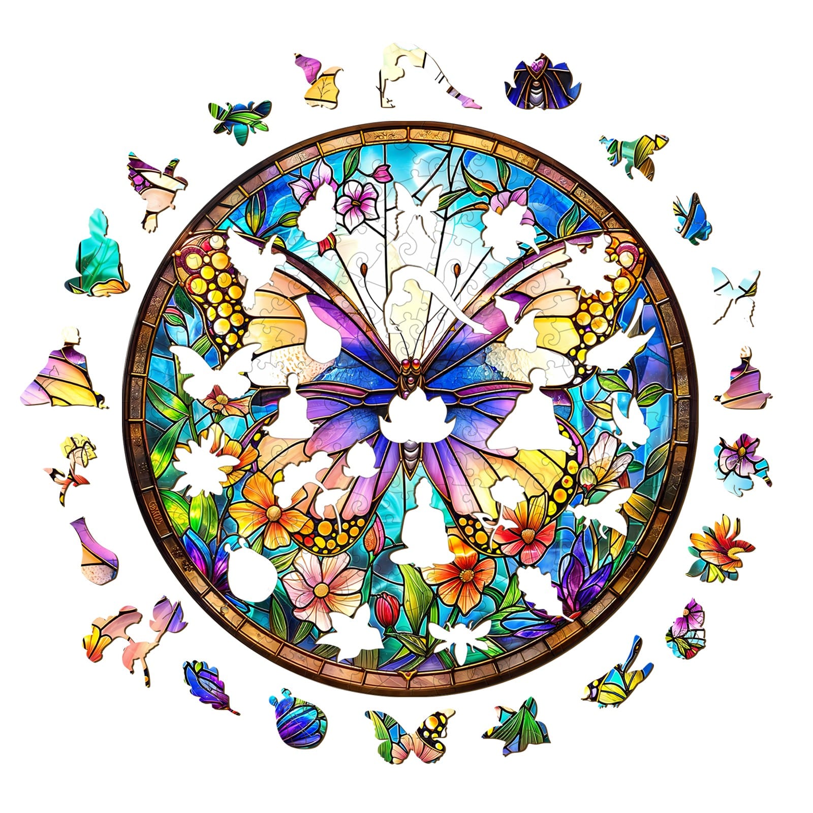 Whimsical Wooden Jigsaw Puzzle - Colorful Butterfly - pickApuzzle