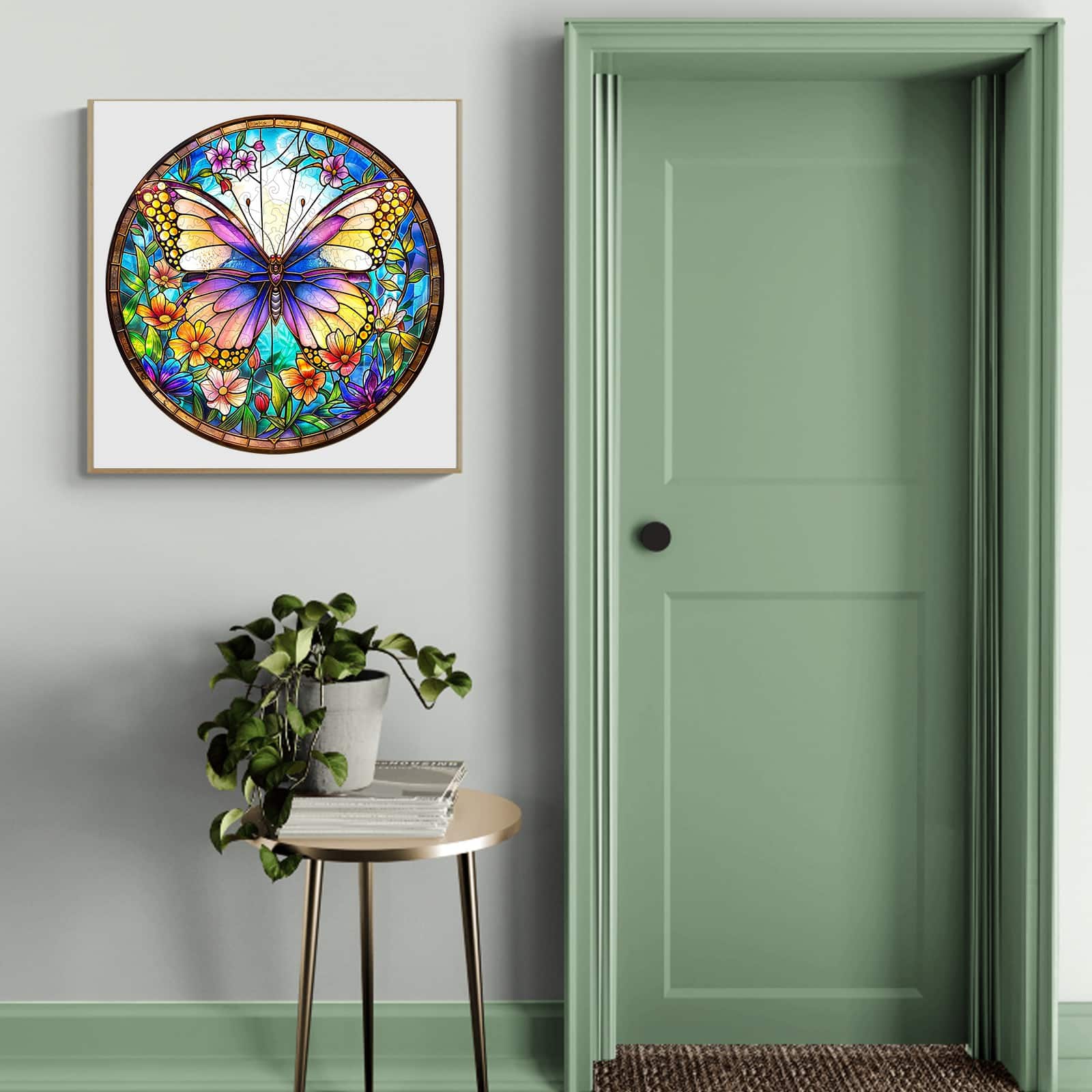 Whimsical Wooden Jigsaw Puzzle - Colorful Butterfly - pickApuzzle