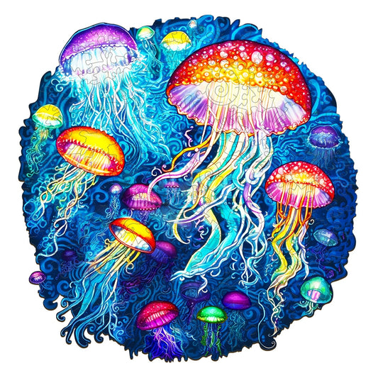 Whimsical Wooden Jigsaw Puzzle-colorful jellyfish