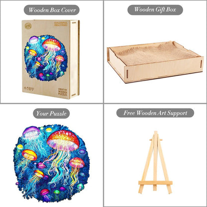 Whimsical Wooden Jigsaw Puzzle-colorful jellyfish