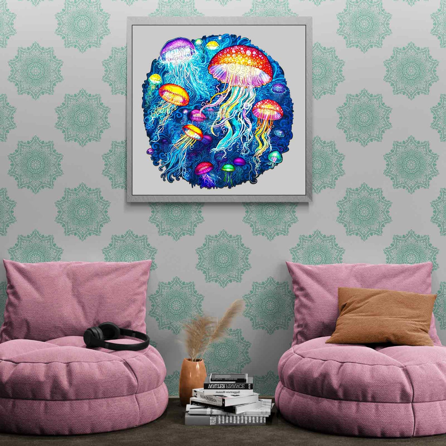 Whimsical Wooden Jigsaw Puzzle-colorful jellyfish