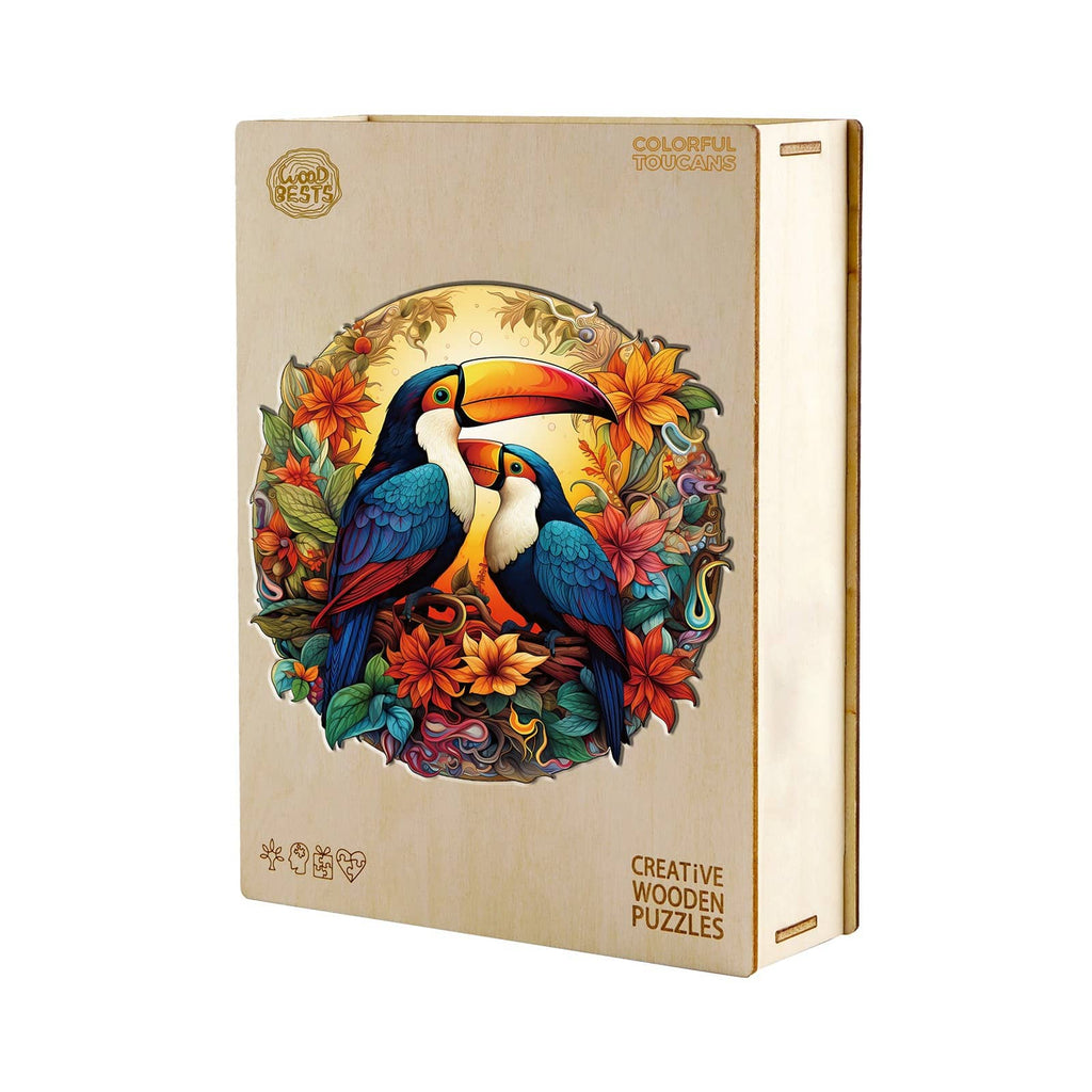 Whimsical Wooden Jigsaw Puzzle-Colorful Toucans
