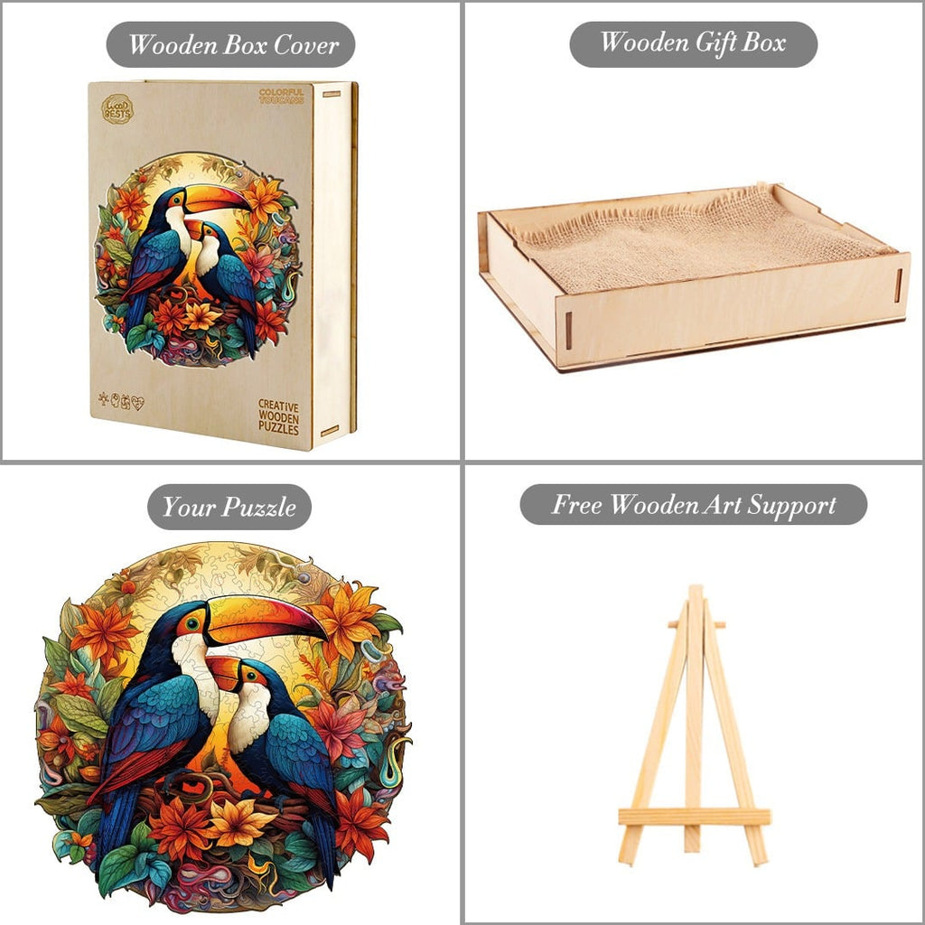 Whimsical Wooden Jigsaw Puzzle-Colorful Toucans