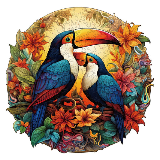 Whimsical Wooden Jigsaw Puzzle-Colorful Toucans