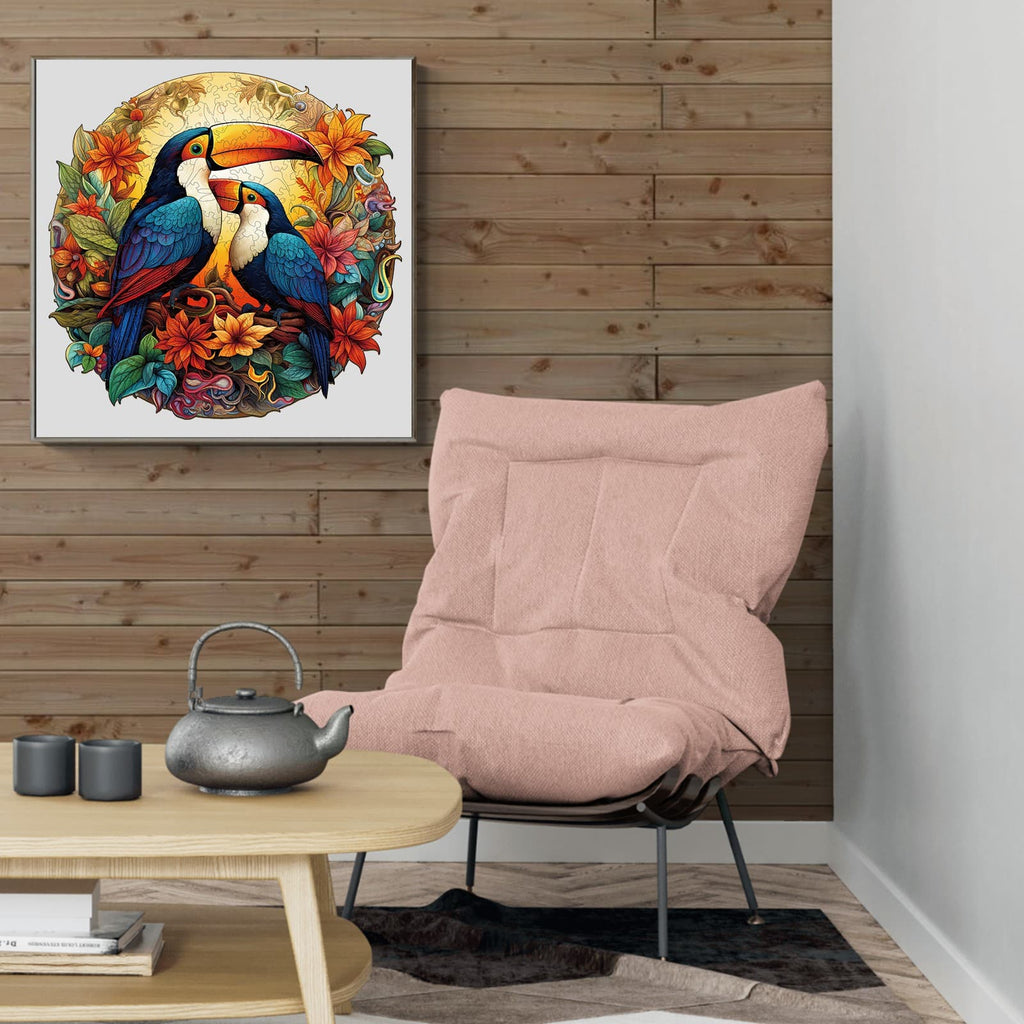 Whimsical Wooden Jigsaw Puzzle-Colorful Toucans