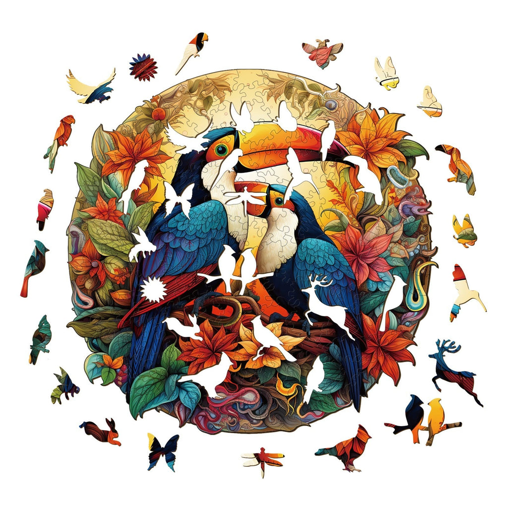 Whimsical Wooden Jigsaw Puzzle-Colorful Toucans