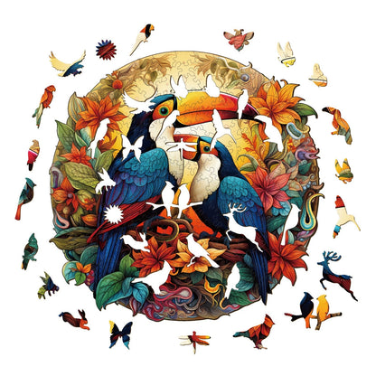 Whimsical Wooden Jigsaw Puzzle-Colorful Toucans