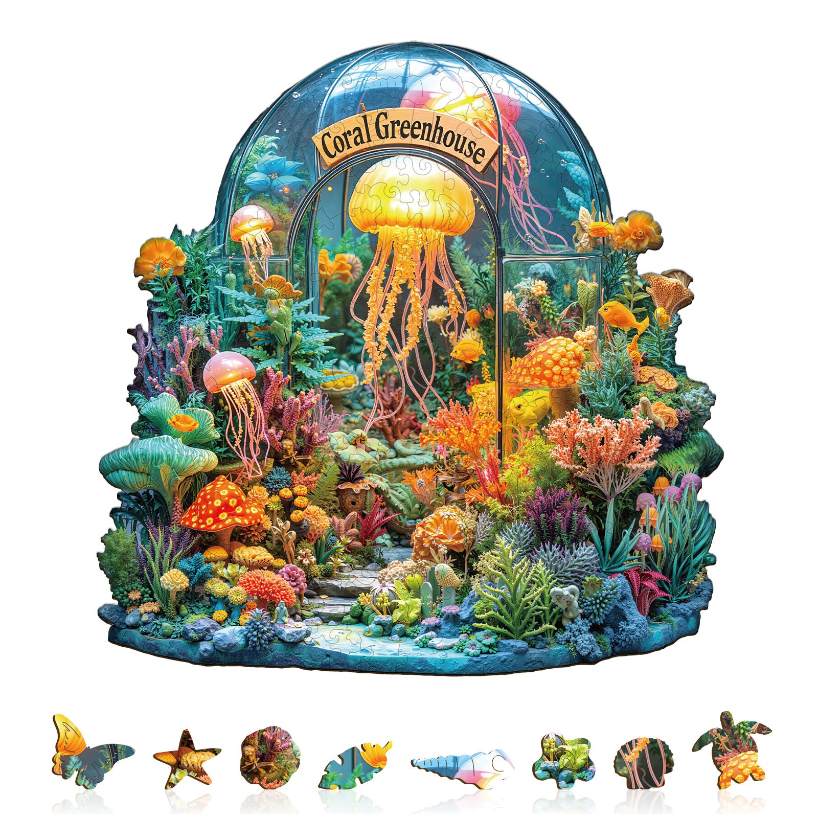 Whimsical Wooden Jigsaw Puzzle- Coral greenhouse Secondary image