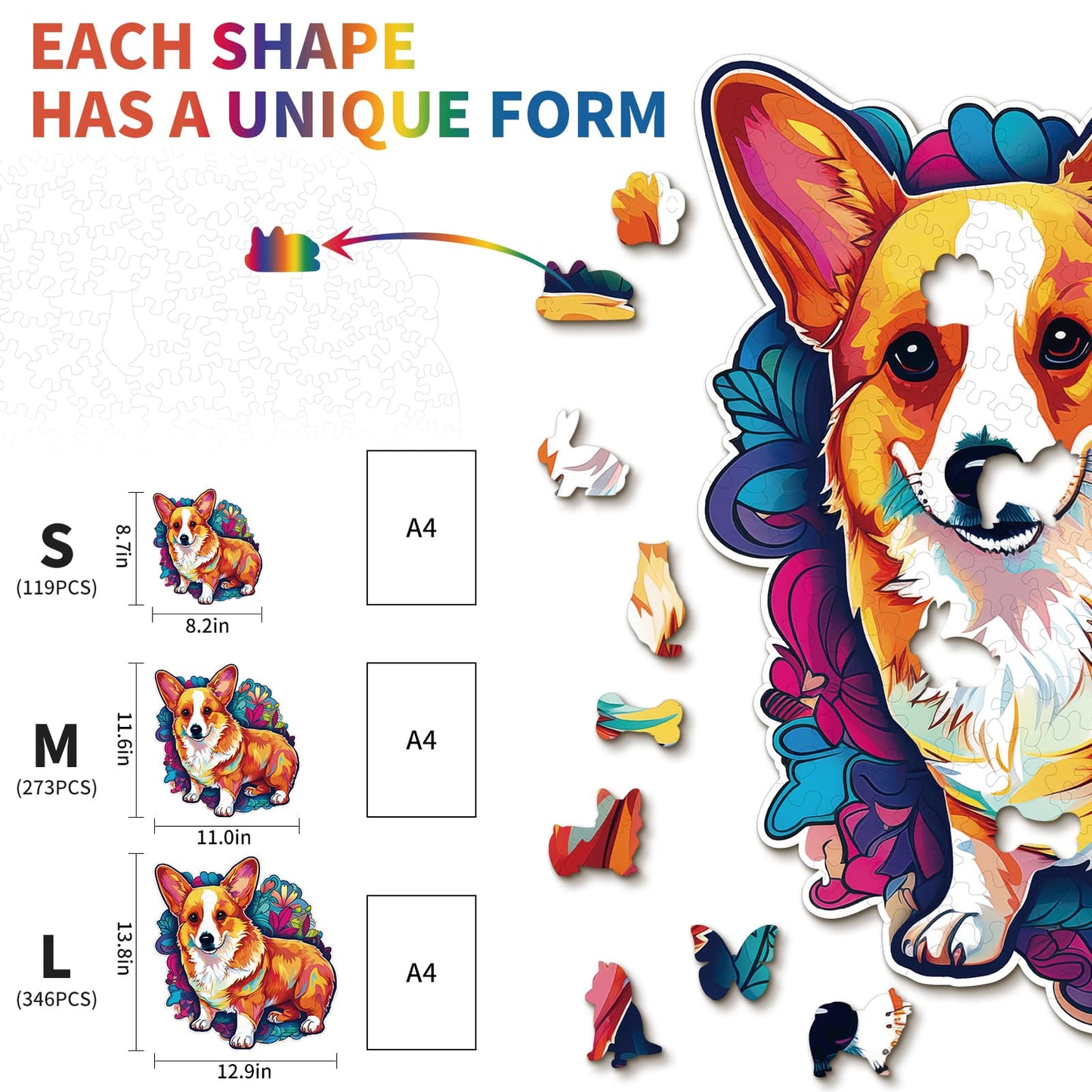 Whimsical Wooden Jigsaw Puzzle - Cute Corgi - pickApuzzle