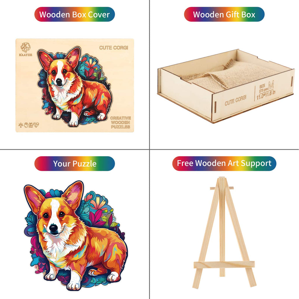 Whimsical Wooden Jigsaw Puzzle - Cute Corgi - pickApuzzle