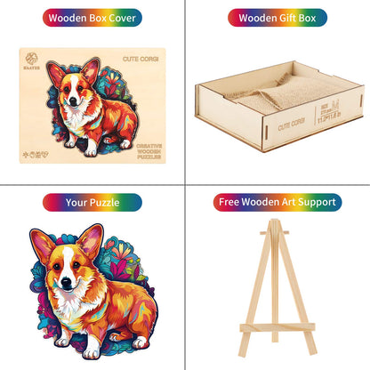 Whimsical Wooden Jigsaw Puzzle - Cute Corgi - pickApuzzle
