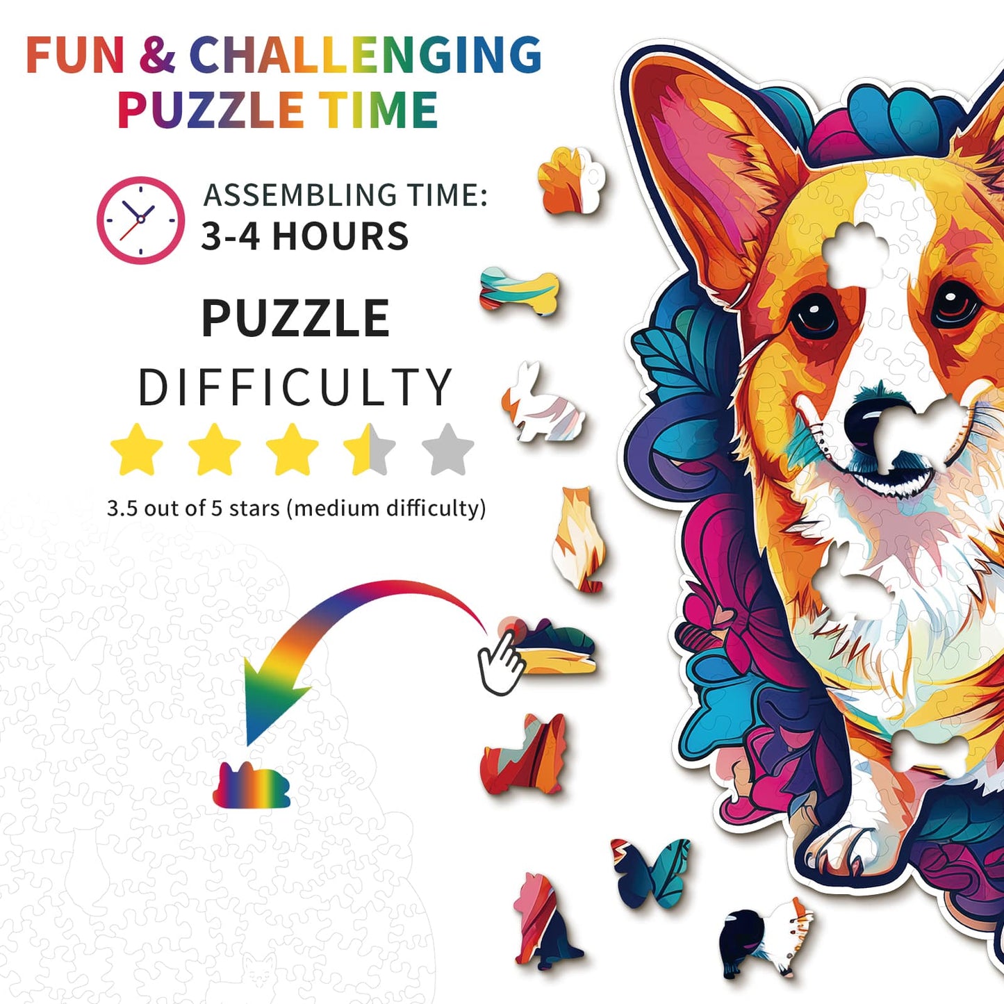Whimsical Wooden Jigsaw Puzzle - Cute Corgi - pickApuzzle