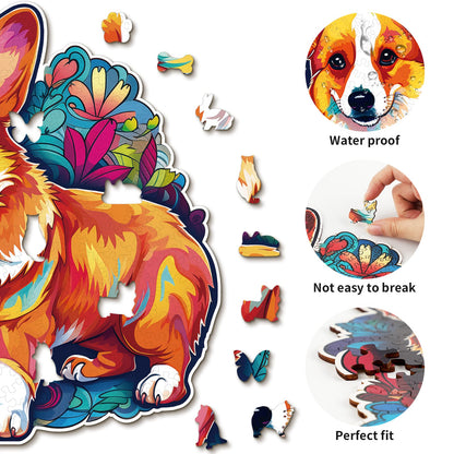 Whimsical Wooden Jigsaw Puzzle - Cute Corgi - pickApuzzle