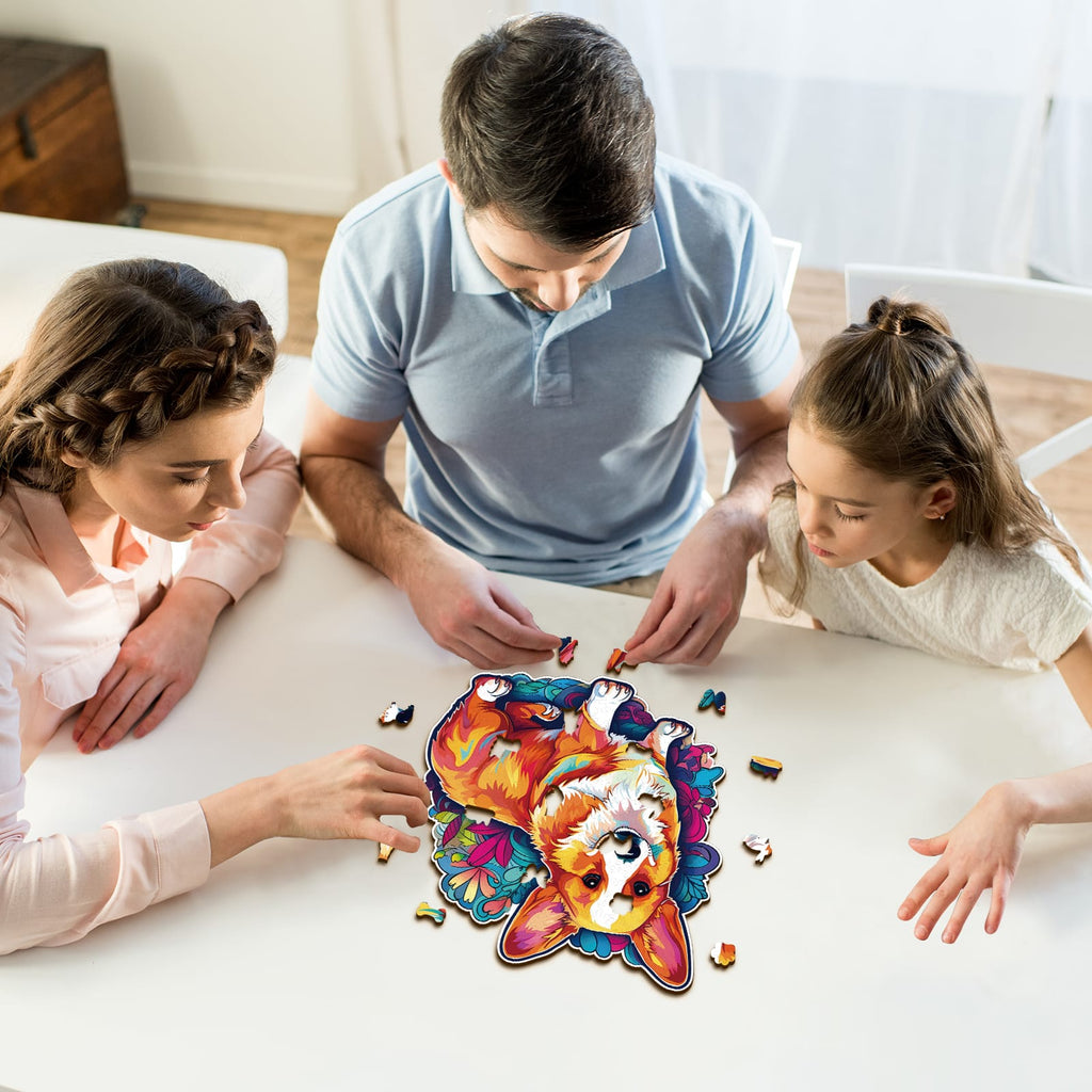 Whimsical Wooden Jigsaw Puzzle - Cute Corgi - pickApuzzle