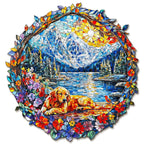 Whimsical Wooden Jigsaw Puzzle-Dog and Snow Mountain
