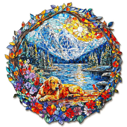 Ausgefallenes Holz-Puzzle – Hund und Schneeberg