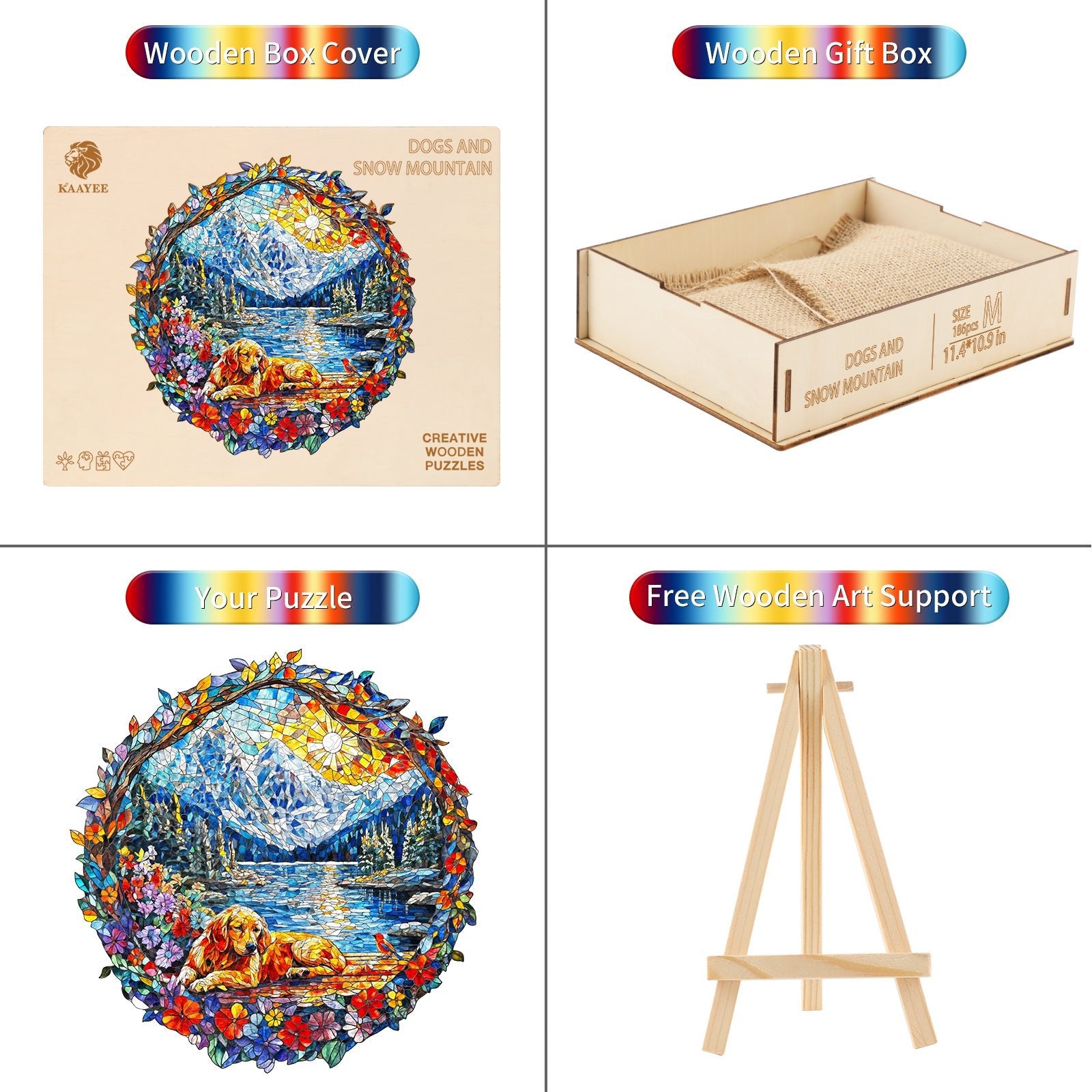 Whimsical Wooden Jigsaw Puzzle - Dog and Snow Mountain - pickApuzzle