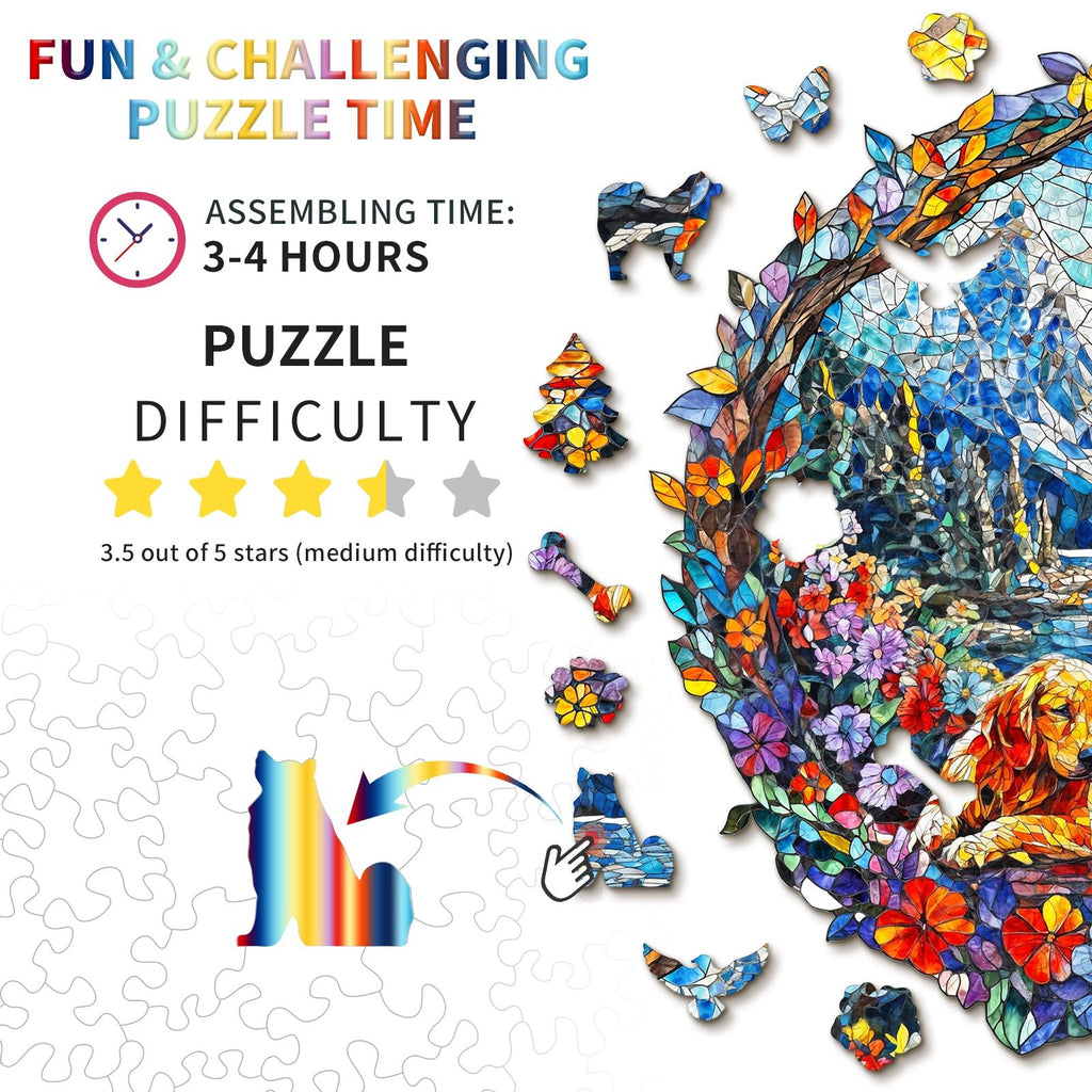 Whimsical Wooden Jigsaw Puzzle - Dog and Snow Mountain - pickApuzzle