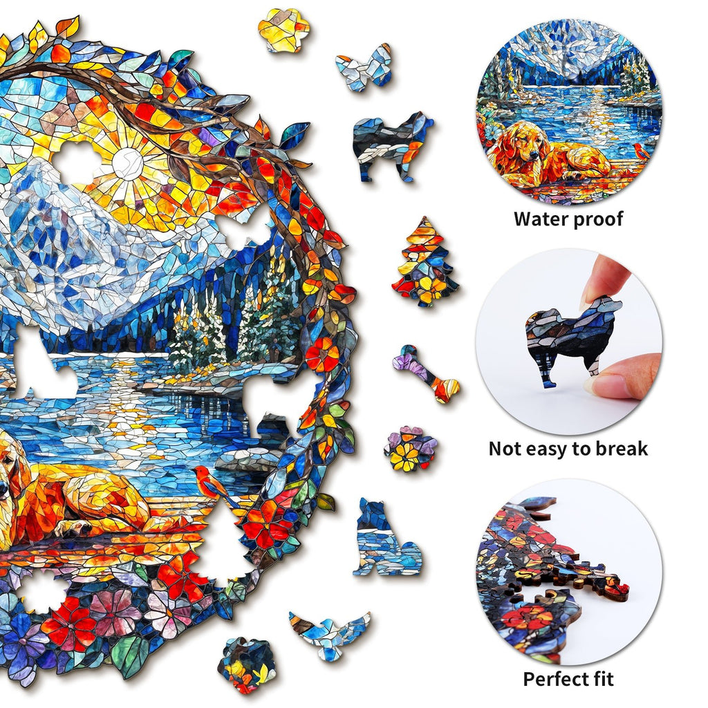 Whimsical Wooden Jigsaw Puzzle - Dog and Snow Mountain - pickApuzzle