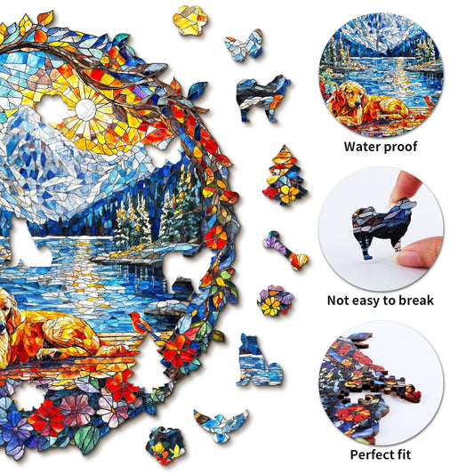 Whimsical Wooden Jigsaw Puzzle - Dog and Snow Mountain - pickApuzzle