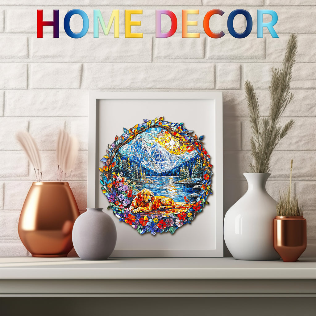 Whimsical Wooden Jigsaw Puzzle - Dog and Snow Mountain - pickApuzzle