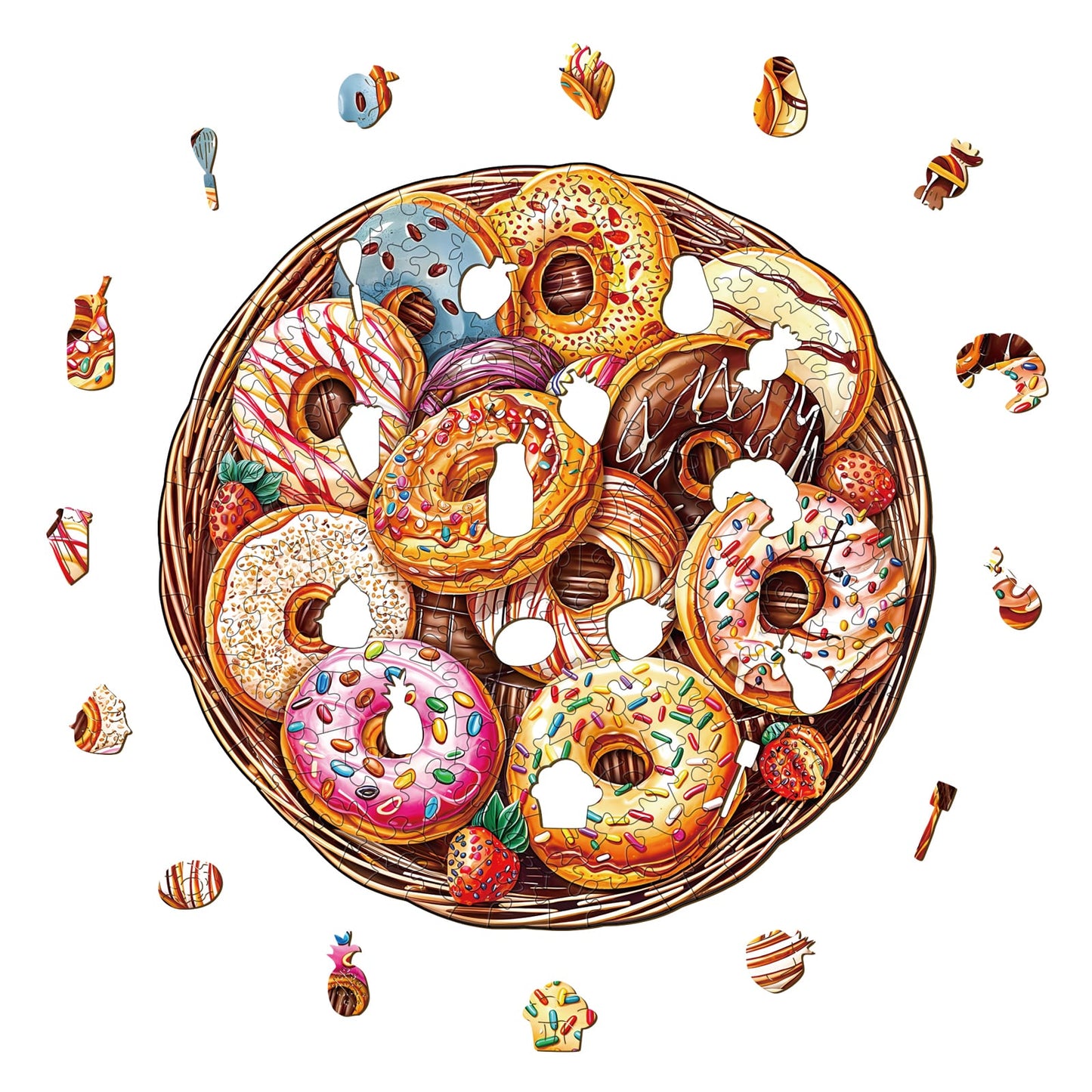 Whimsical Wooden Jigsaw - Donuts Puzzle - pickApuzzle