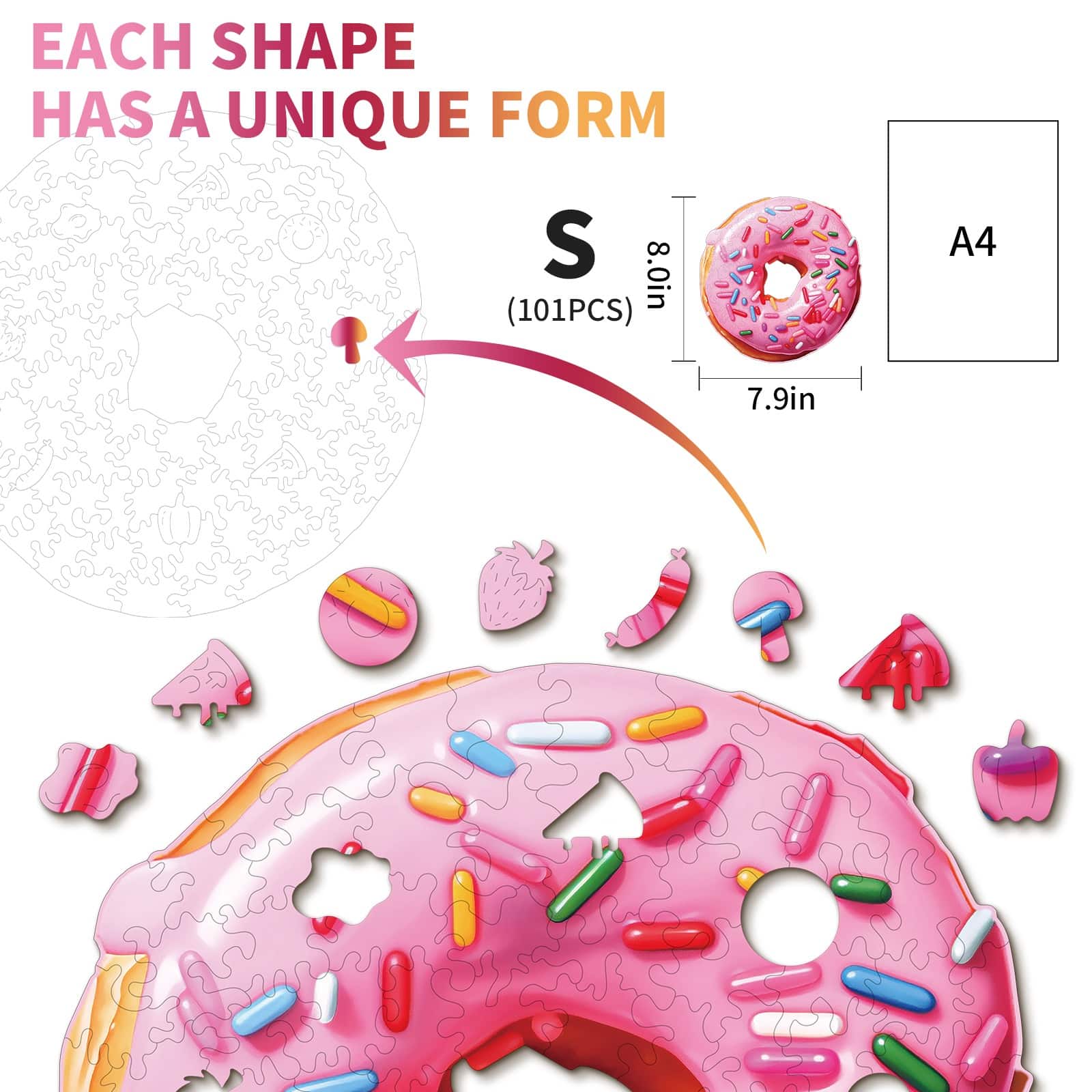 Whimsical Wooden Jigsaw Puzzle - Doughnut - pickApuzzle