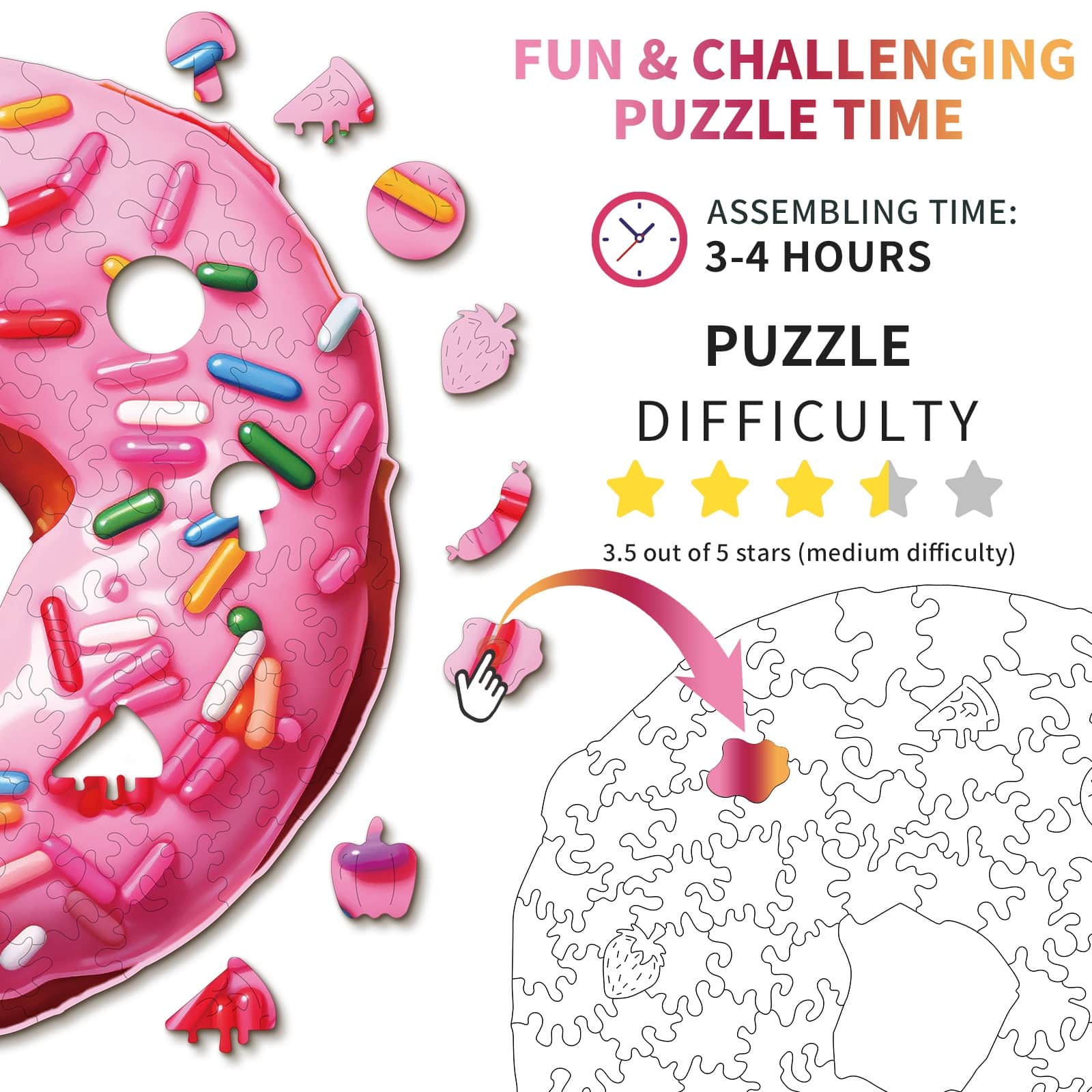 Whimsical Wooden Jigsaw Puzzle - Doughnut - pickApuzzle