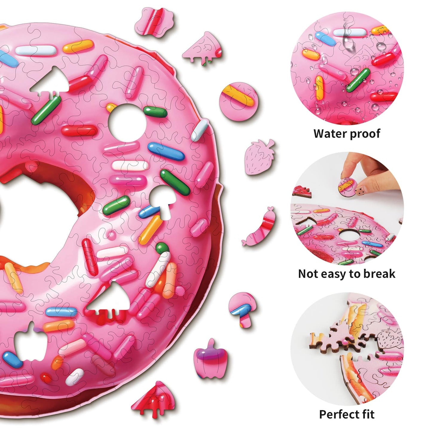 Whimsical Wooden Jigsaw Puzzle - Doughnut - pickApuzzle