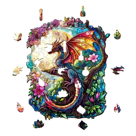Engaging Wooden Jigsaw Puzzle-dragon in moonlight