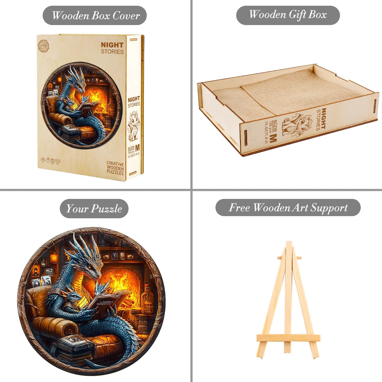 Launiges Holzpuzzle – Drachen-Gute-Nacht-Geschichte