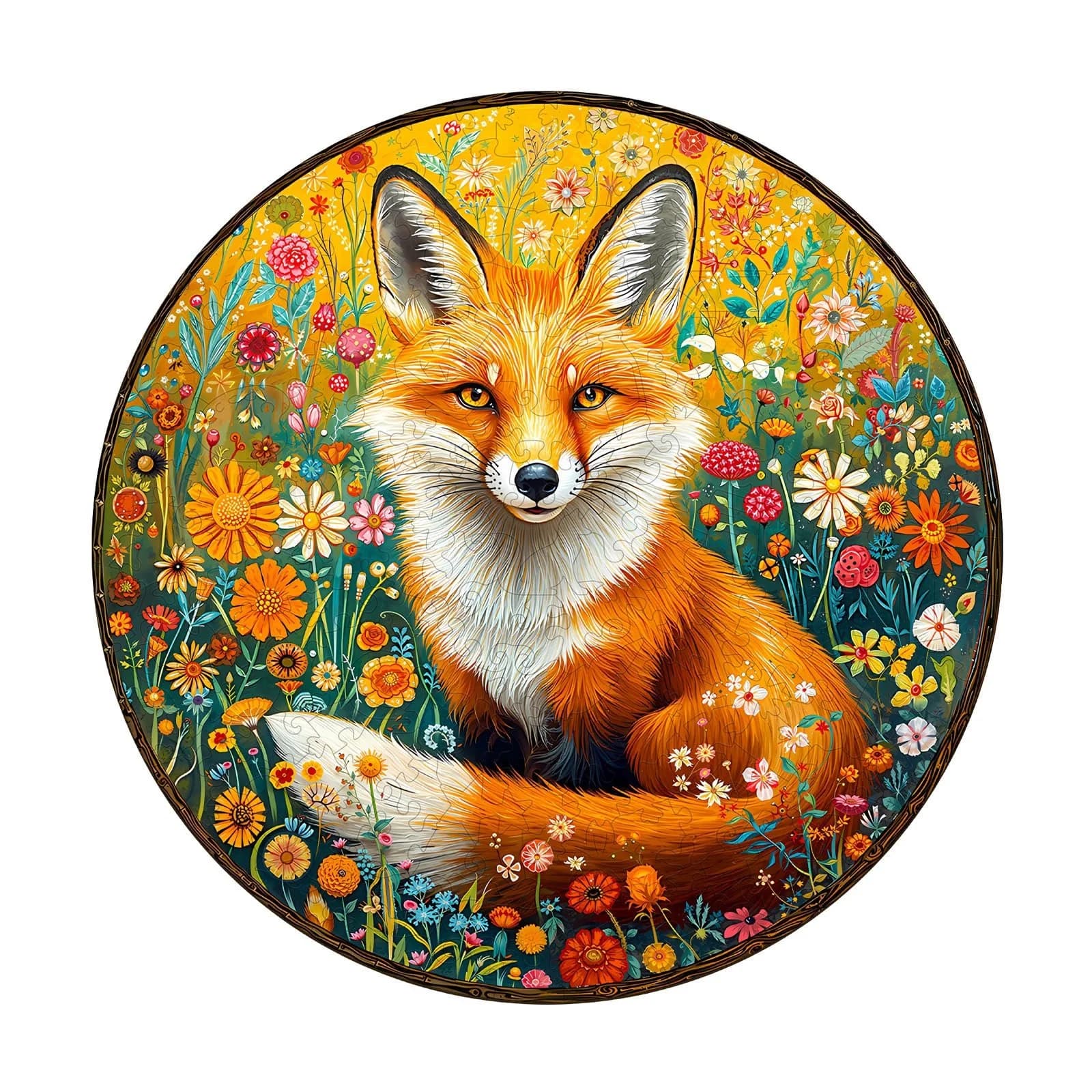 Ausgefallenes Holzpuzzle – Fantasy-Gartenwächter-Fuchs Hauptbild