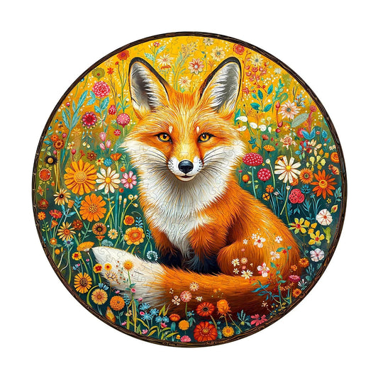 Whimsical Wooden Jigsaw Puzzle- Fantasy Garden Guardian-Fox