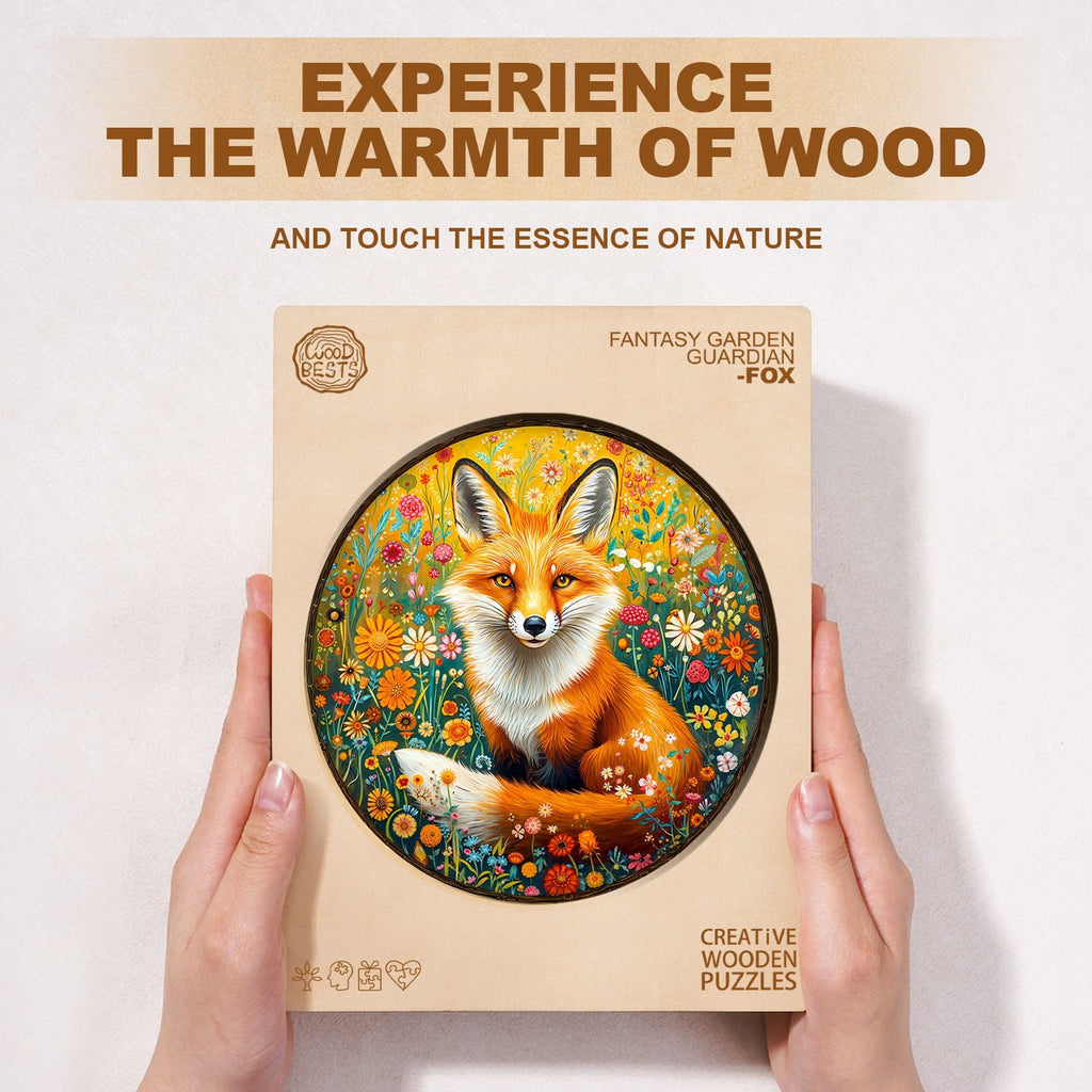 Whimsical Wooden Jigsaw Puzzle - Fantasy Garden Guardian - Fox - pickApuzzle