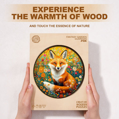 Whimsical Wooden Jigsaw Puzzle - Fantasy Garden Guardian - Fox - pickApuzzle