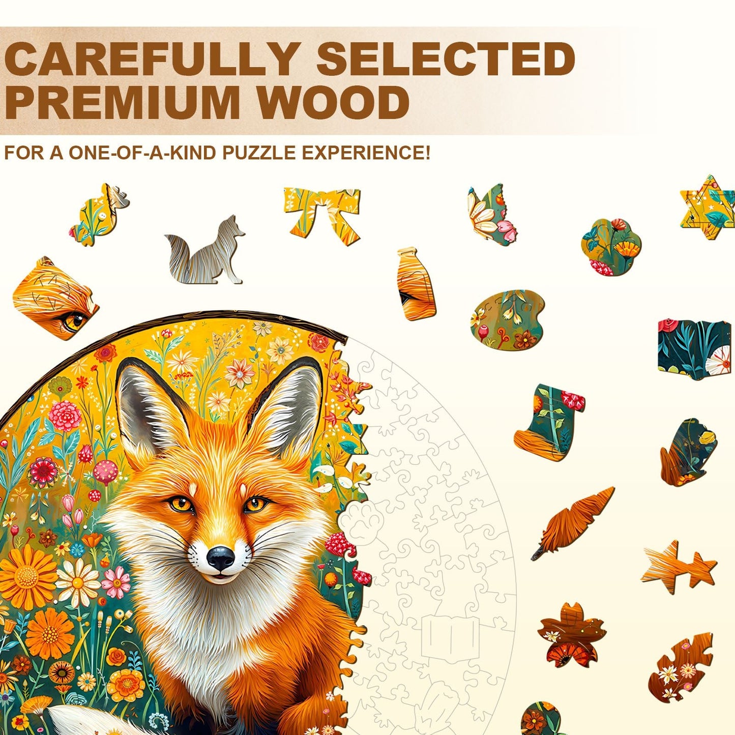 Whimsical Wooden Jigsaw Puzzle - Fantasy Garden Guardian - Fox - pickApuzzle