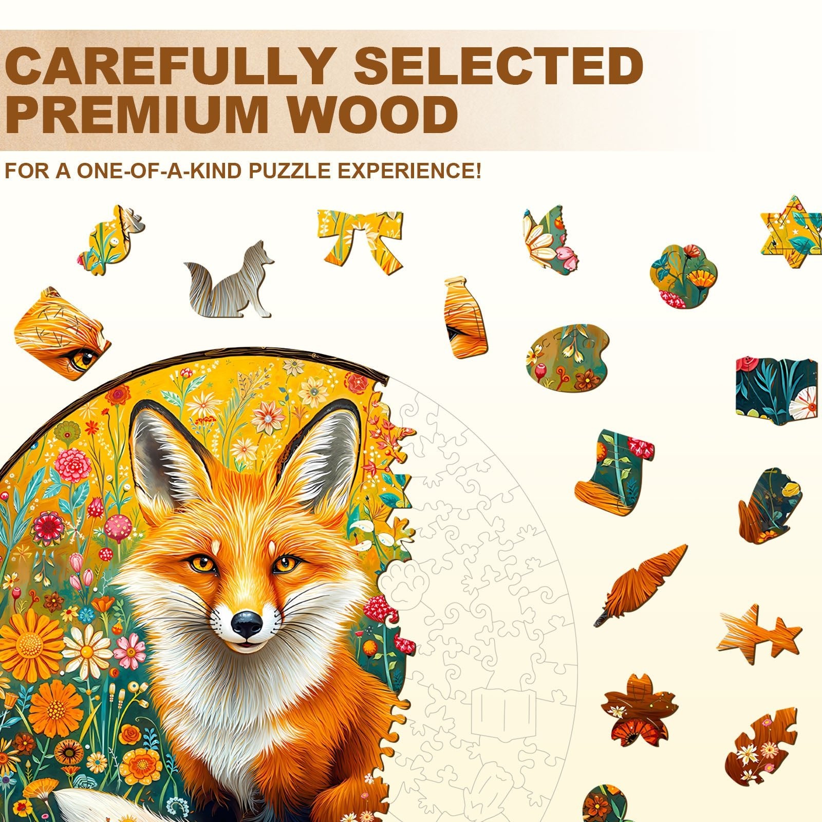 Whimsical Wooden Jigsaw Puzzle - Fantasy Garden Guardian - Fox - pickApuzzle
