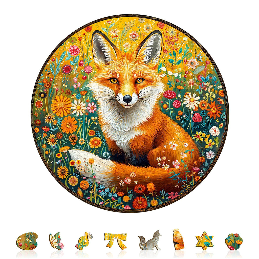 Whimsical Wooden Jigsaw Puzzle - Fantasy Garden Guardian - Fox - pickApuzzle