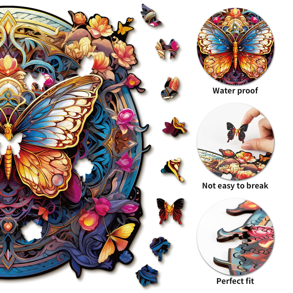 Whimsical Wooden Jigsaw Puzzle-Flapping butterfly