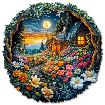 Verspieltes Holzpuzzle – Blumenmeer-Haus