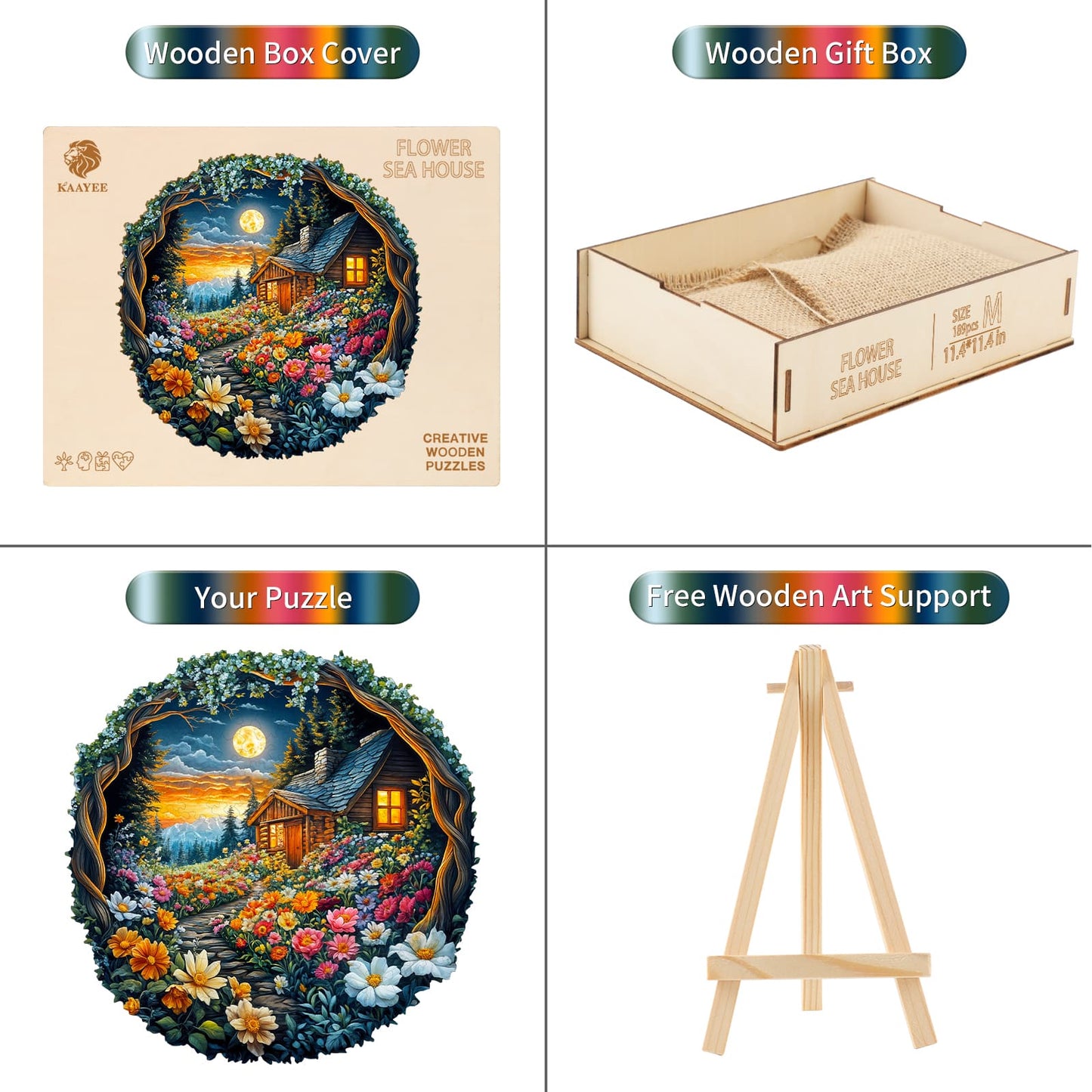 Verspieltes Holzpuzzle – Blumenmeer-Haus